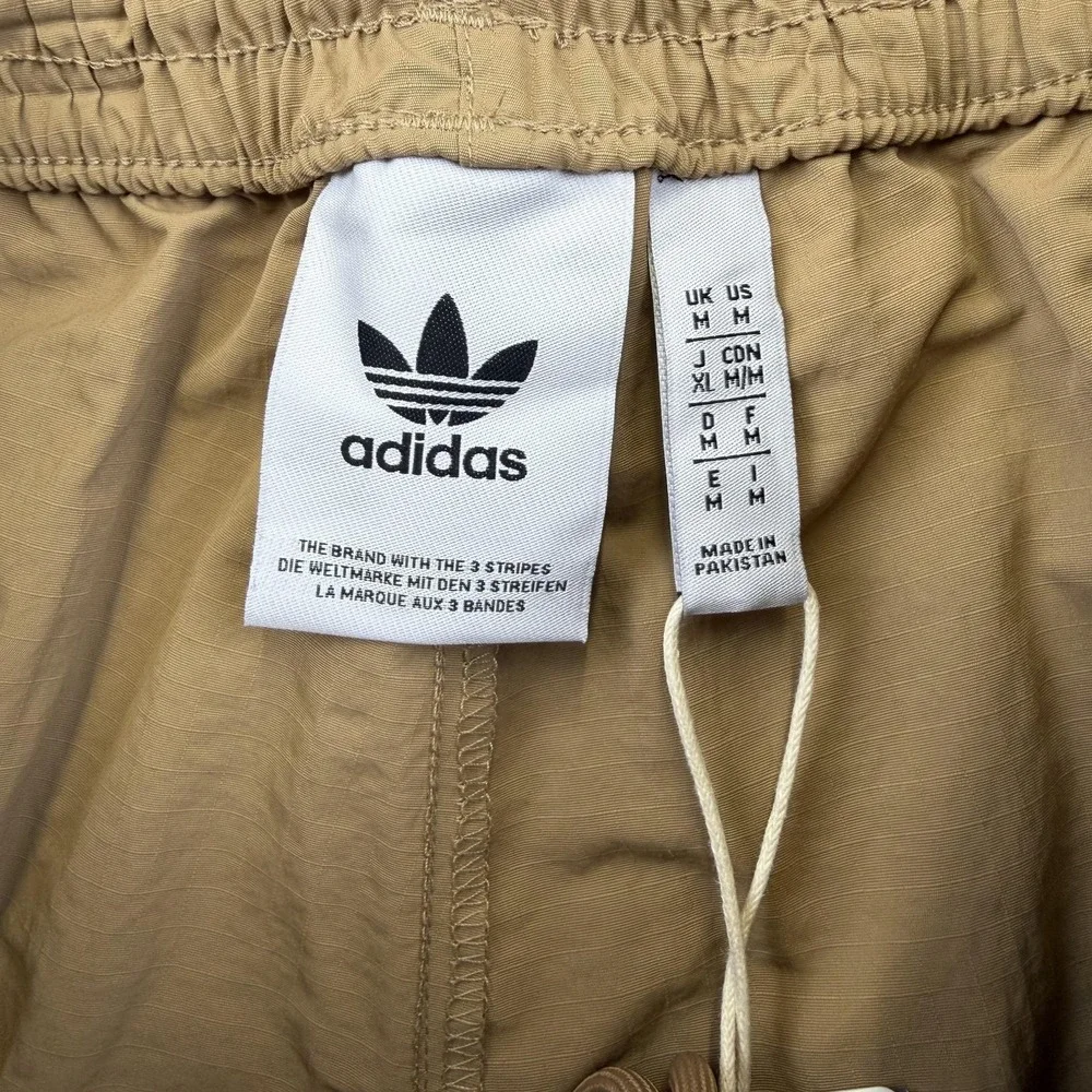 Adidas 3S Cargo Pants‎ Mens Medium Beige Originals Nylon Track Stripe Pockets